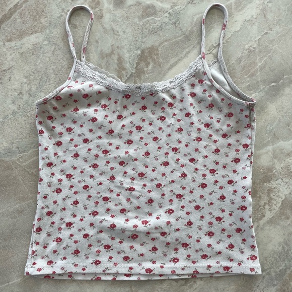 Cute White Tank Top with Red Flowers from Brandy Melville size one fits all - Picture 3 of 4